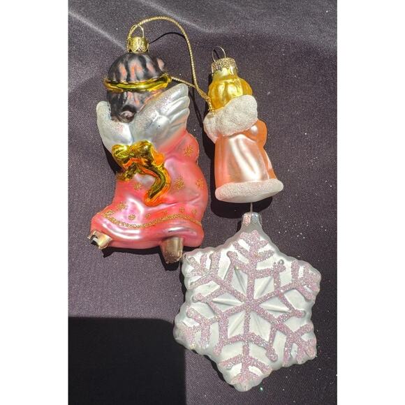 Vintage Blown Glass Angel & Snowflake Ornaments Gold Lot Of 3 -OR3 - Picture 6 of 8